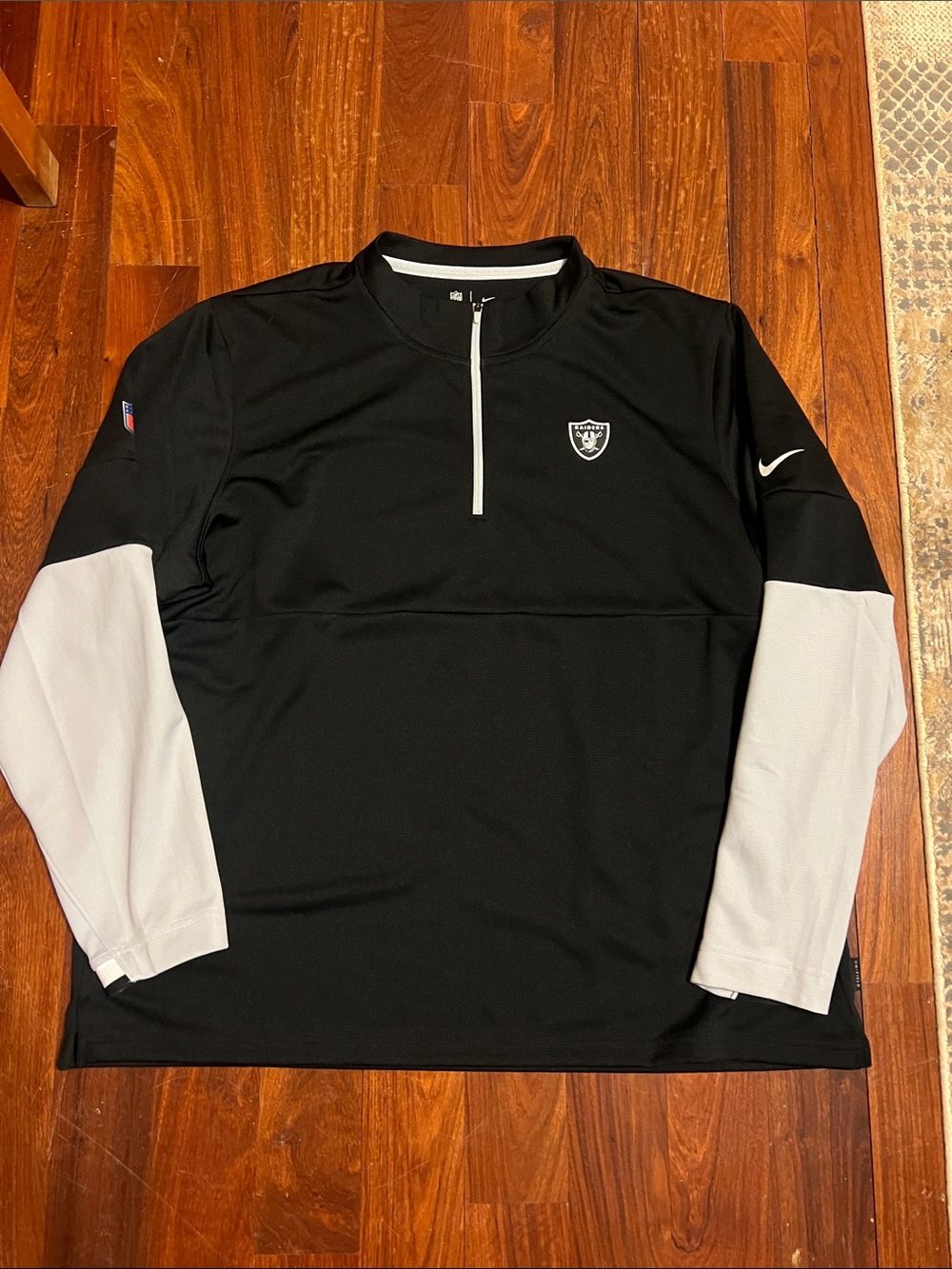 Nike NFL OnField Apparel Black and White Raiders Quarter-Zip Performance Pullove